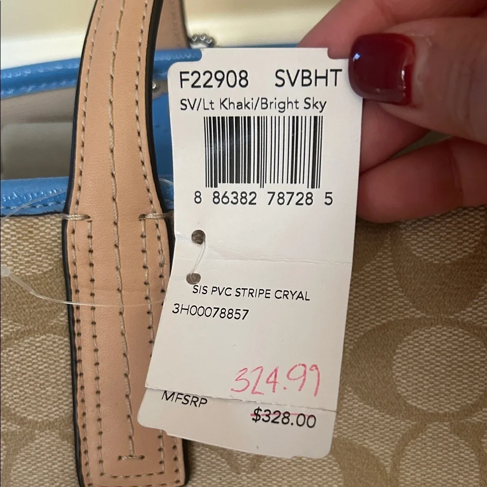 Coach Beige and Blue Stripe Tote - Picture 7 of 7
